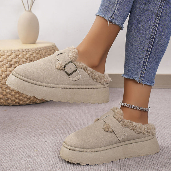 Wärmi Pantoffle - Dame-Hueschue mit Sherpa-Fütterig und Riemedetail