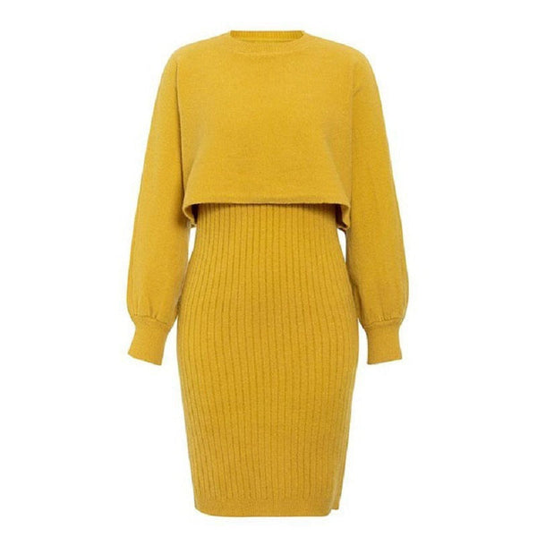 3-teiliges Strick-Set – elegante ärmellose Strickkleid-Kombination mit Pullover für Herbst und Winter