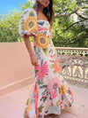 Blumen maxi-kleid - elegantes weisses kleid für damen