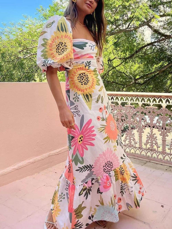 Blumen maxi-kleid - elegantes weisses kleid für damen