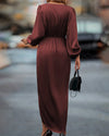 Chic midi-kleid - bordeaux wickelkleid mit ballonärmeln für damen