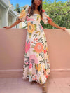 Blumen maxi-kleid - elegantes weisses kleid für damen