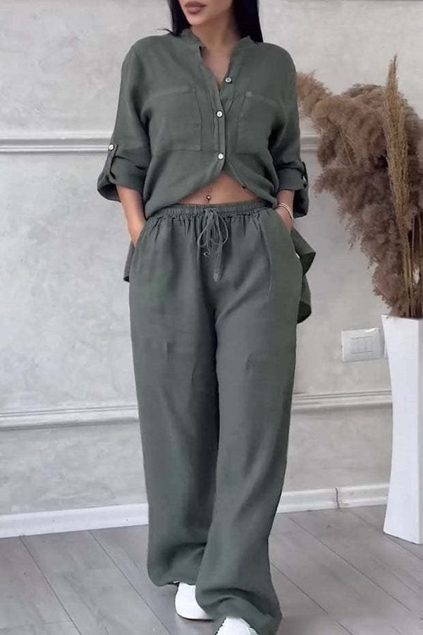 2-teilige leinen-lounge-kombination - lässiger look für damen