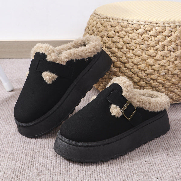 Wärmi Pantoffle - Dame-Hueschue mit Sherpa-Fütterig und Riemedetail