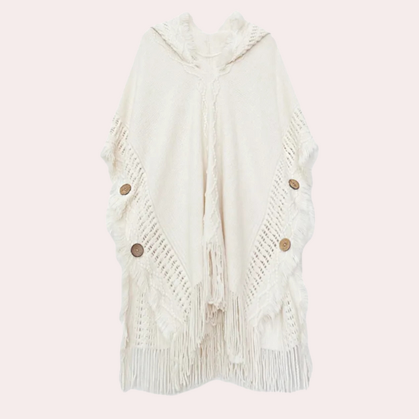 Poncho-pullover - schicker beiger damenstrick-wrap mit kapuze