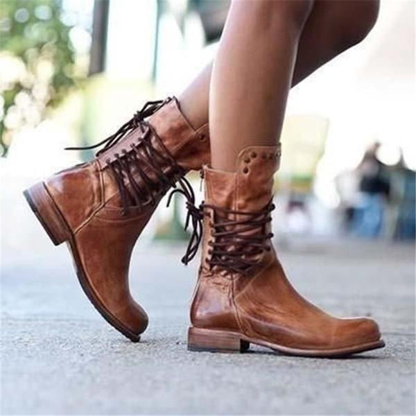 Braune Stiefeletten aus Kunst – stylische Schnürboots für Frauen