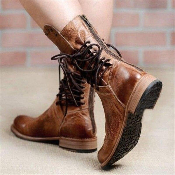 Braune Stiefeletten aus Kunst – stylische Schnürboots für Frauen