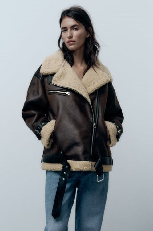 Bikerjacke - luxuriöse braune fake damenjacke