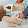 Warme damen slippers – beige winterstiefel mit plüsshfutter, verstellbarem schnallenverschluss und robusser sohle