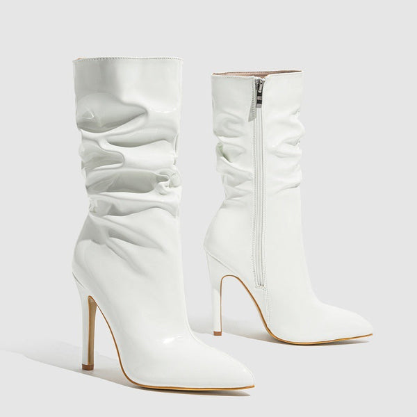 Damen Lackstiefel – Kurzstiefel mit spitzer Nase, hohem Absatz und glänzender Optik