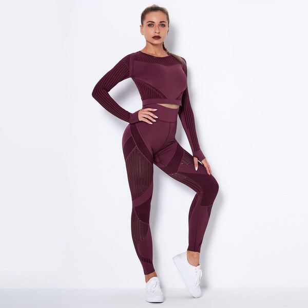 2-teiliges Nahtloses sportset für damen – langärmliges top und high-waist leggings für yoga und fitness