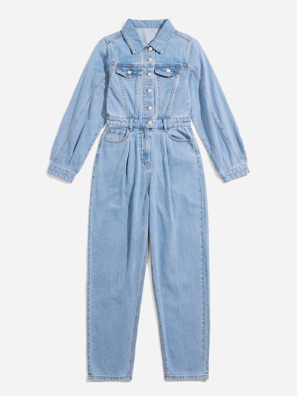 Denim jumpsuit mit klappentaschen - stylische blaue damen-overall