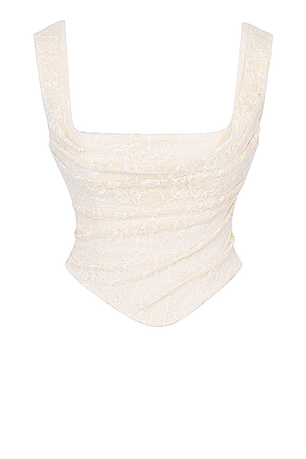 2-teilige vintage crème spitze korsett und maxi rock kombination - elegante damen ensemble