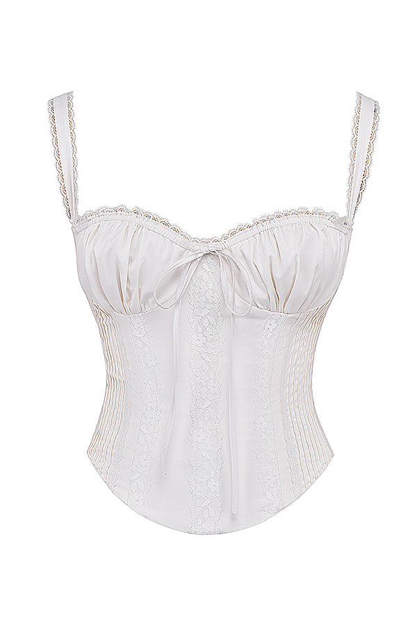 Damen weisses korsett-top - detaillierte bluse mit spitzenbesatz