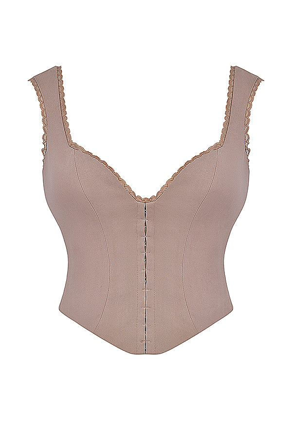 2-teiliges korsett-outfit mit spitzenrand und maxikleid - elegantes damen ensemble
