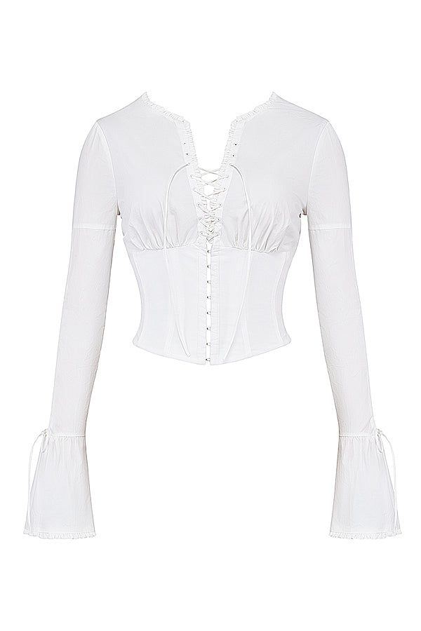 Damen weisses schnür-top - elegante, taillierte bluse