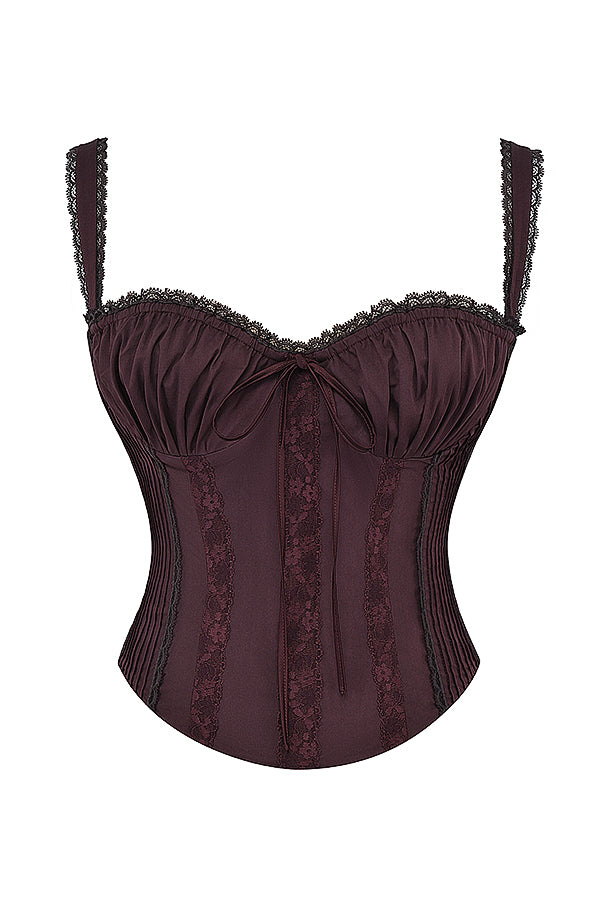 Braune spitzen-corsage - stilvolle, figurbetonte corsage für frauen