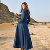 Dunkelblues midi-kleid - stilvolles jeanskleid mit gürtel für damen