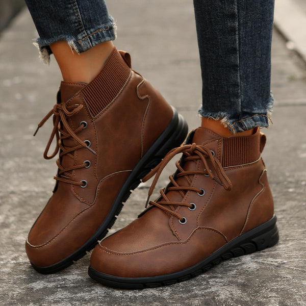 Lässige damen schnürstiefel - robuste stiefeletten mit elastischem bund und rutschfester sohle