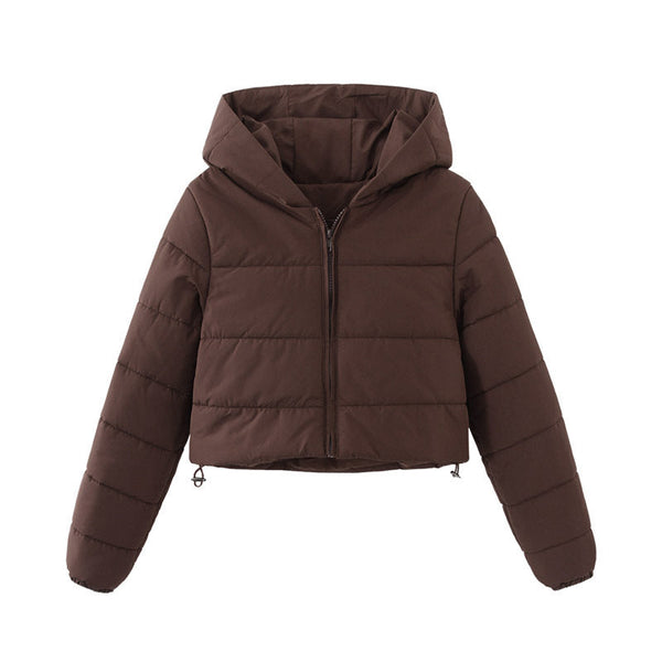 Kurze gesteppte Jacke mit Reißverschluss und Kapuze - Winterjacke für Damen