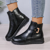 Warme damen ankle boots – schwarze winterstiefel mit weichem futter, reissverschluss und rutschfester sohle