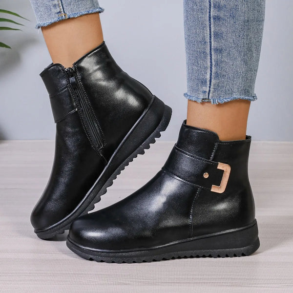 Warme damen ankle boots – schwarze winterstiefel mit weichem futter, reissverschluss und rutschfester sohle