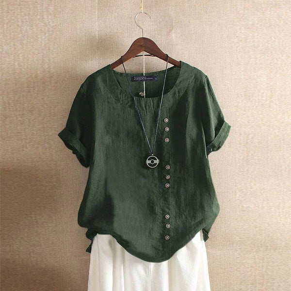 Damen leinenbluse - kurzärmeliges button-up oberteil