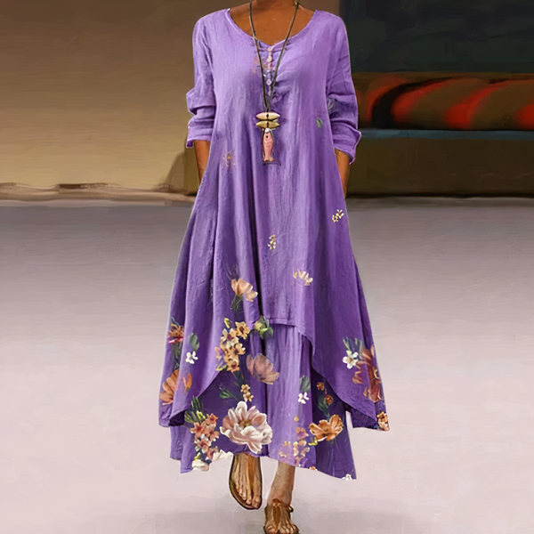 Maxikleid - elegantes damenkleid mit taschen und floralem stickerei