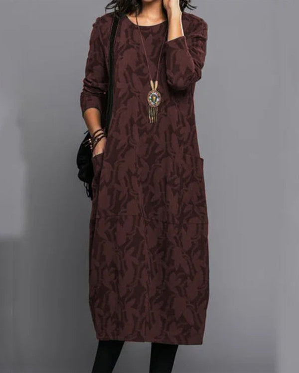 Langärmliges kleid mit taschen - schickes casual-kleid für damen