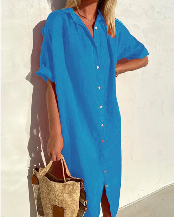 Langes hemdblusenkleid für den sommer - lässige passform aus leinenmischung