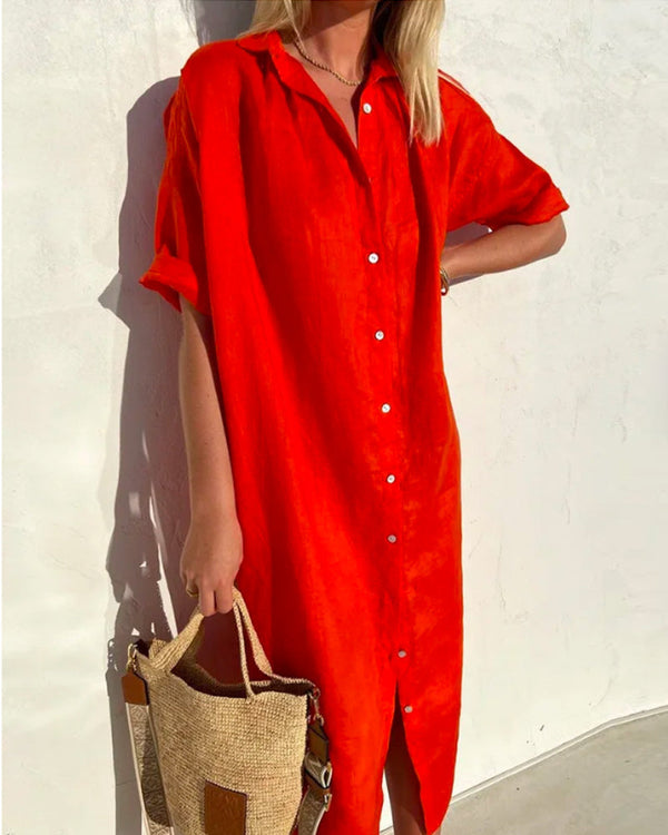 Langes hemdblusenkleid für den sommer - lässige passform aus leinenmischung