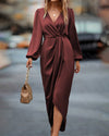Chic midi-kleid - bordeaux wickelkleid mit ballonärmeln für damen