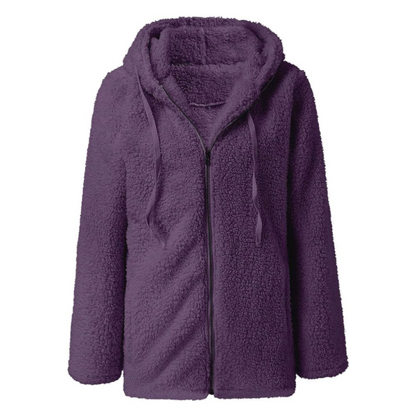 Teddy-Fleece-Mantel mit Kapuze für Damen – weicher Wintermantel mit Reissverschluss