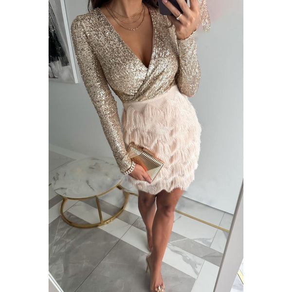 Glimmernde wickelkleid - schickes glitzer-minikleid für damen