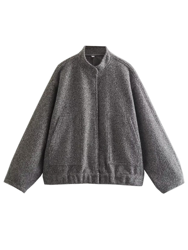 Kuschelige oversized graue Bomberjacke für Damen – casual Fleecejacke