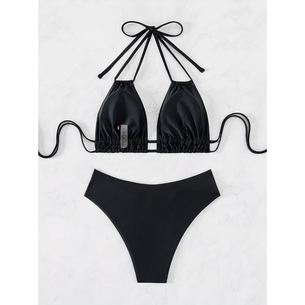2-teiliger damen bikini mit hoher taille und halterneck - weicher stretchstoff für entspannte strandausflüge