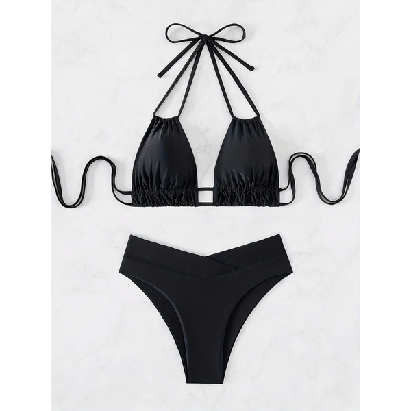 2-teiliger damen bikini mit hoher taille und halterneck - weicher stretchstoff für entspannte strandausflüge