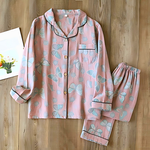 2-teilige damen pyjama kombination mit schmetterlingsdruck für entspannte abende - gemütliche lounge-bekleidung für zuhause