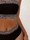 2-teiliges damen bikini-bandeau-top in schwarz mit leopardenmuster - trendige strandmode für den sommer