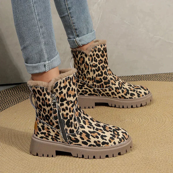 Leopardenmuster boots - schicke braune damen stiefeletten