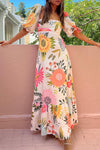 Blumen maxi-kleid - elegantes weisses kleid für damen