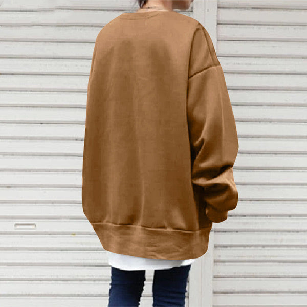 Dames Oversized-Sweater – losse Fit langer Pulli mit runde Hals und gerippti Bündli