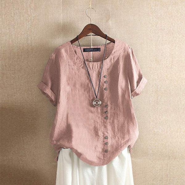 Damen leinenbluse - kurzärmeliges button-up oberteil
