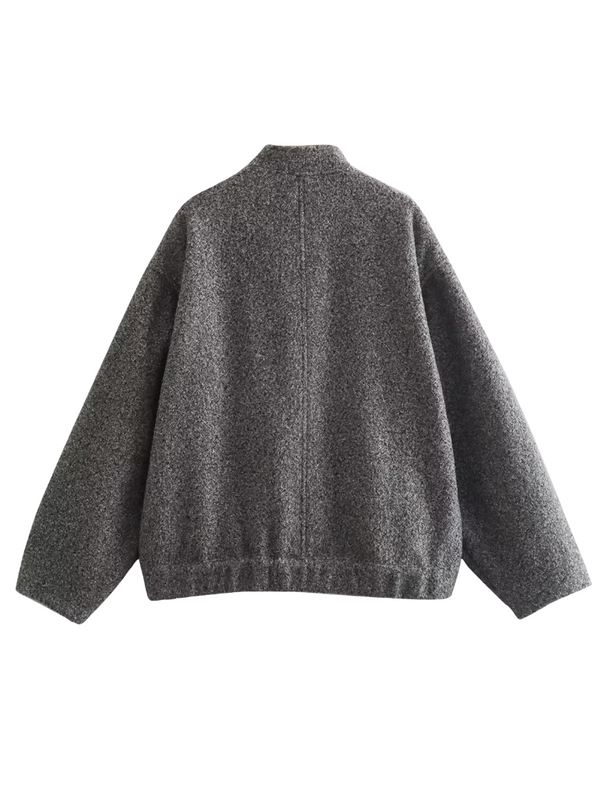 Kuschelige oversized graue Bomberjacke für Damen – casual Fleecejacke