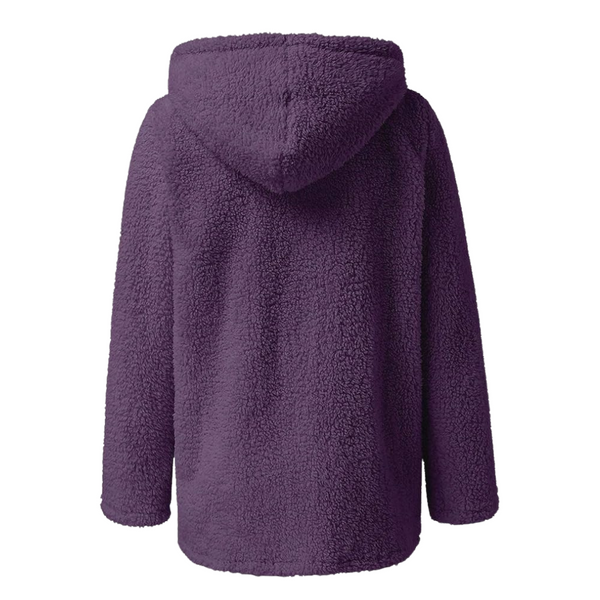 Teddy-Fleece-Mantel mit Kapuze für Damen – weicher Wintermantel mit Reissverschluss