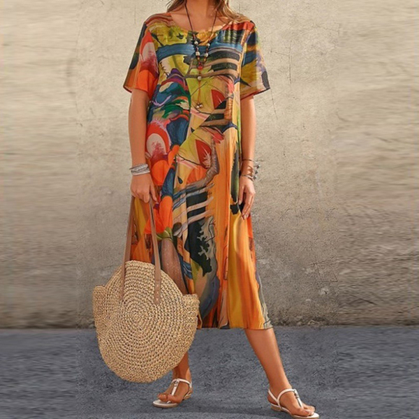 Maxikleider - stylisches sommerkleid mit kurzen ärmeln für damen