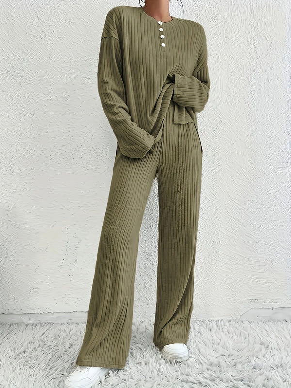 2-teiliges ripp-loungewear-set – stylisches pyjama-outfit für damen