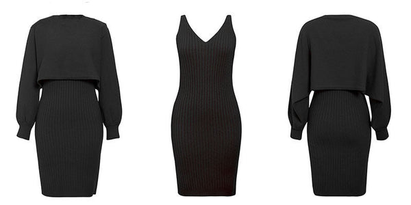 3-teiliges Strick-Set – elegante ärmellose Strickkleid-Kombination mit Pullover für Herbst und Winter