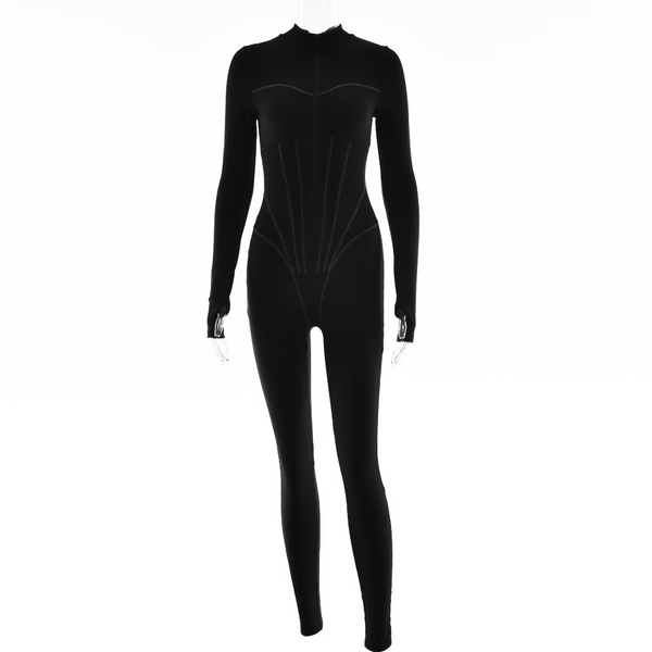 Damen zip-jumpsuit - figurbetonter grauer body