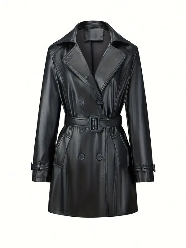 trenchcoat - stylischer langer schwarzer damenmantel